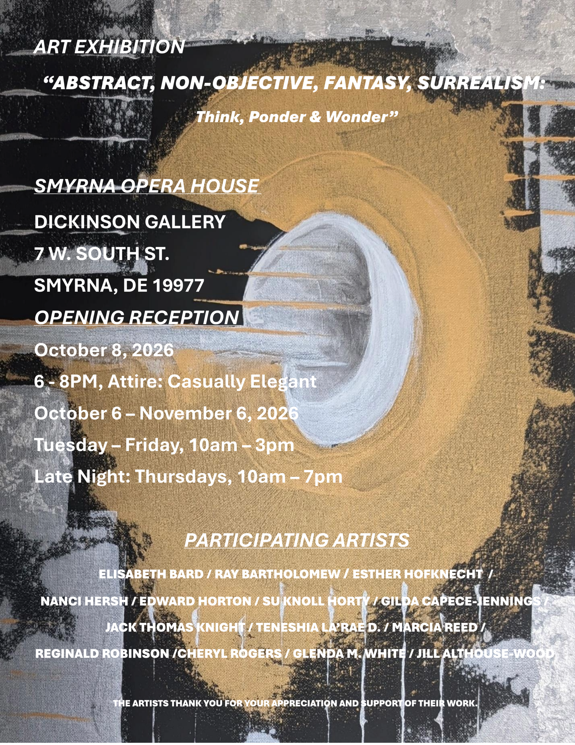 Smryna Opera House Presents: ABSTRACT, NON-OBJECTIVE, FANTASY, SUREALISM/ Think, Ponder, Wonder